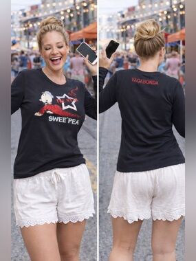 Monella Vegabonda Sweet Pea Black Long Sleeve Tee with Red and White Graphic MED